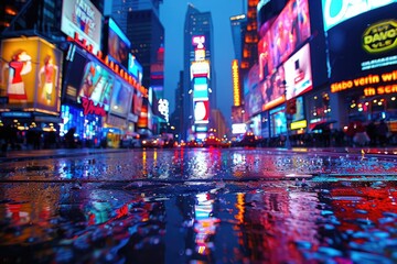 urban city bustling street with bright lights professional photography