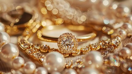 Gold jewelry featuring rings and necklaces for engagement