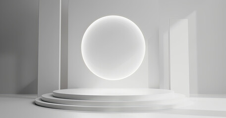 empty white room with stage and light. Created with Ai