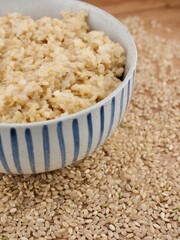 유기농 곡식 현미밥, 음식 
