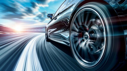 Dynamic side view of a speeding car on a race track showcasing its fast motion and velocity