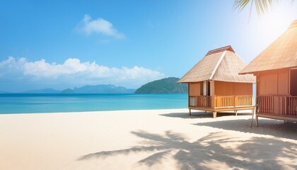 Paradise Found: Island Huts on a Lush Tropical Beach