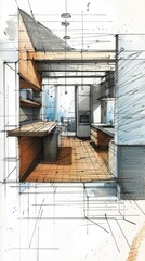 Obraz premium Detailed illustration depicting a vast, window-rich home with a sense of airiness and ample square footage. Spacious, bright floor plan