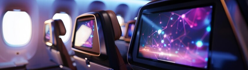 entertainment system, hightech screen, close up, inflight enjoyment