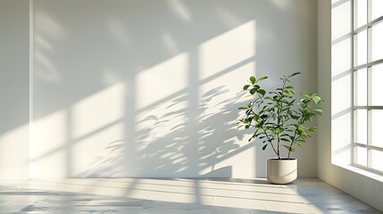 Abstract white background with shadows and light, modern interior design for product presentation. Mock up template in the style of modern interior design