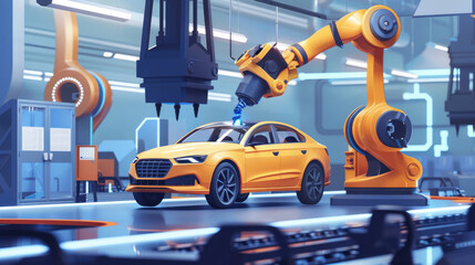 Fototapeta premium Robotic System in Car Production Illustration