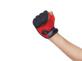 Bicycle gloves on white background. Gym equipment. Fitness. Workout gloves used to protect the hands
