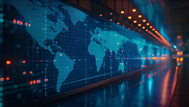 abstract digital electronic world map on large video screen Generative AI 
