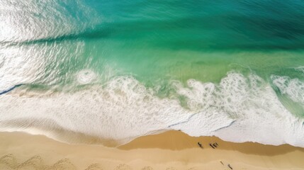 Beach surf line, view from above. Aerial top view on sea beach.