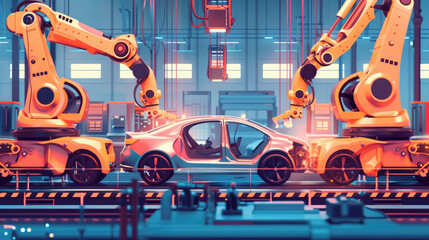 Robotic System in Car Production Illustration
