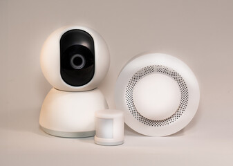 Smart home securuty equipment. Camera sensor. White background.