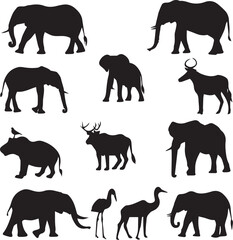 Black Silhouette of Africa Safari animals Set 