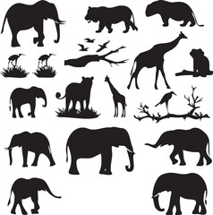 Black Silhouette of Africa Safari animals Set 