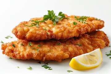 Wiener Schnitzel - Thin, breaded veal cutlet served with a lemon wedge. 