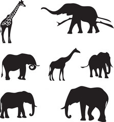 Black Silhouette of Africa Safari animals Set 