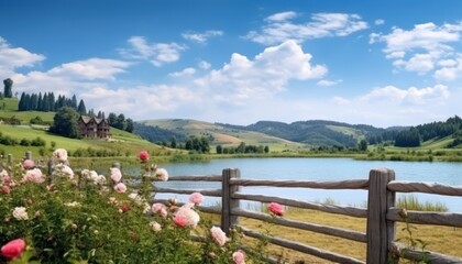 A stunning spring day landscaping views of fertile land surrounded beautiful green vegetation, wide stretches of hills and mountains with clear skies in spring