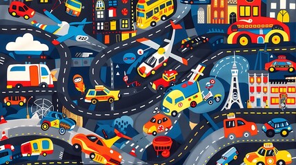 Vibrant Blanket Design for Boys Featuring Racing Cars, Monster Trucks, and More on Roadways