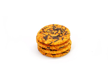 Japanese rice cracker Nori seaweed flavour isolated on white background