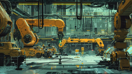 Robotic System in Car Production Illustration