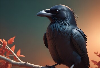Naklejka premium 3D model a closeup portrait of a crow with its fea (2)