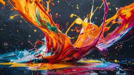 Vibrant display of dynamic paint splatters, adding movement and vibrancy to the backdrop