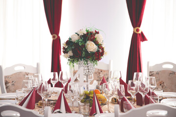 Luxury, elegant wedding reception table arrangement, floral centerpiece