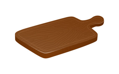 Wooden cutting board, kitchen utensil. For cooking and serving dishes. Modern vector illustration in a realistic style isolated on white background. Plate for cheese, appetizers for wine.