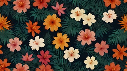 Simple minimalistic summer tropical floral seamless pattern