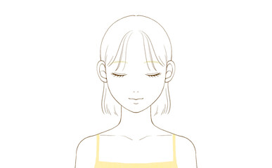 目を閉じている若い女性 の正面（ボブヘア）