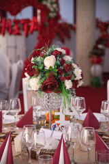 Luxury, elegant wedding reception table arrangement, floral centerpiece