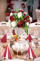 Luxury, elegant wedding reception table arrangement, floral centerpiece