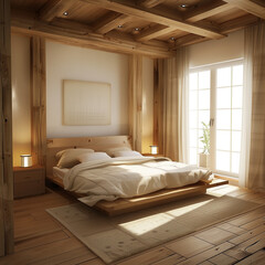 Interior Warm Butter Wood Furniture Bedroom