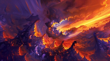 Fractal amber sapphire fiery abstract inferno landscape