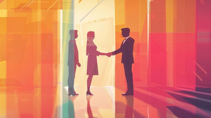 llustration of Businesspeople Shaking Hands in Agreement