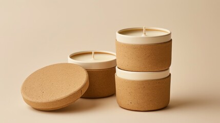 Minimalist Beige Candle Mockup Set with Copyspace for Spa and Relaxation