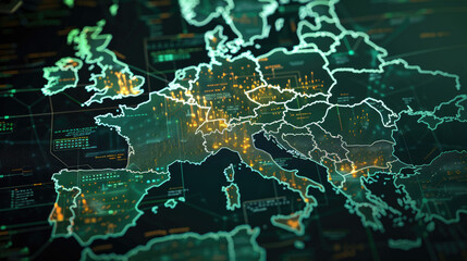 Fototapeta premium Country Map Showing Neural Tech Integration in Governance