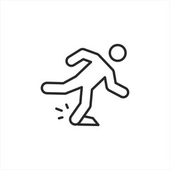 Caution icon warning of slip and fall hazards, commonly used in areas with wet floors or uneven surfaces to promote safety and awareness. Vector illustration for use in public spaces and workplaces