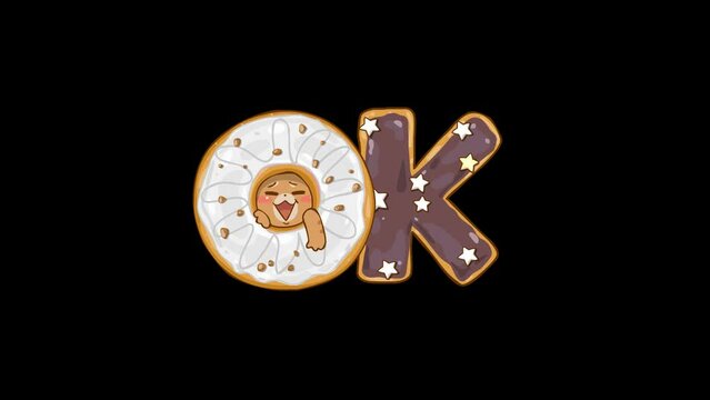 Animated Chubby Cat with Donut on Transparent Background - Perfect for Video Stock