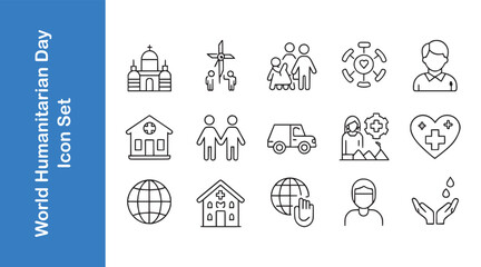 World humanitarian day line icon set with editable outline.