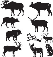 Animal Black Silhouette Clipart on white background