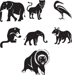 Animal Black Silhouette Clipart on white background