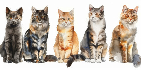 Group of Adorable Cats Sitting Together in a Row