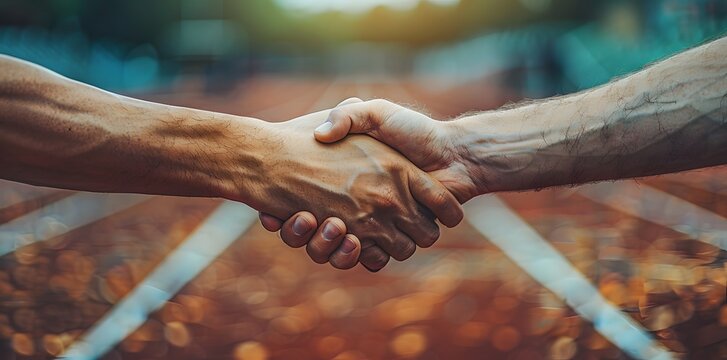 Handshake Between Athletes, Sportsmanship, Collaboration and mutual respect in track events