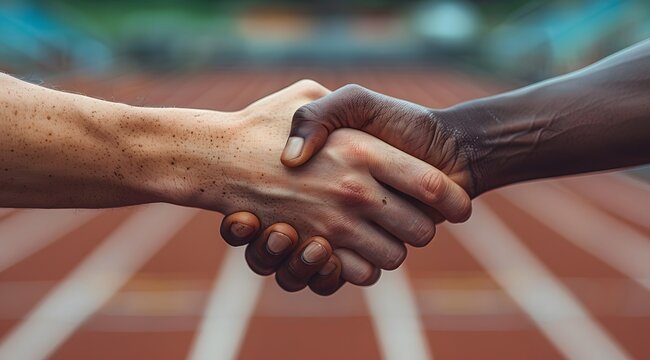 Handshake Between Athletes, Sportsmanship, Collaboration and mutual respect in track events