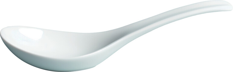 White porcelain soup spoon isolated on transparent background.