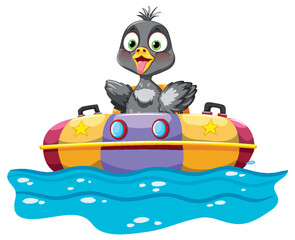 Cartoon duck enjoying a ride on a water bumper boat