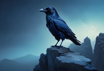 Naklejka premium Fantasy a raven standing on a rocky outcrop its he