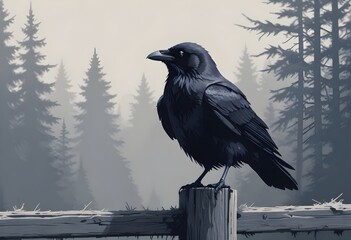 Naklejka premium Pixel art a raven sitting on a weathered fence pos