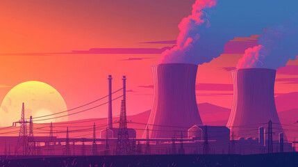 Obraz premium Modern Nuclear Power Station Illustration