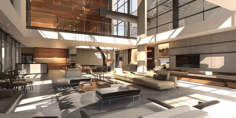Obraz premium A large, open living room with a white color theme